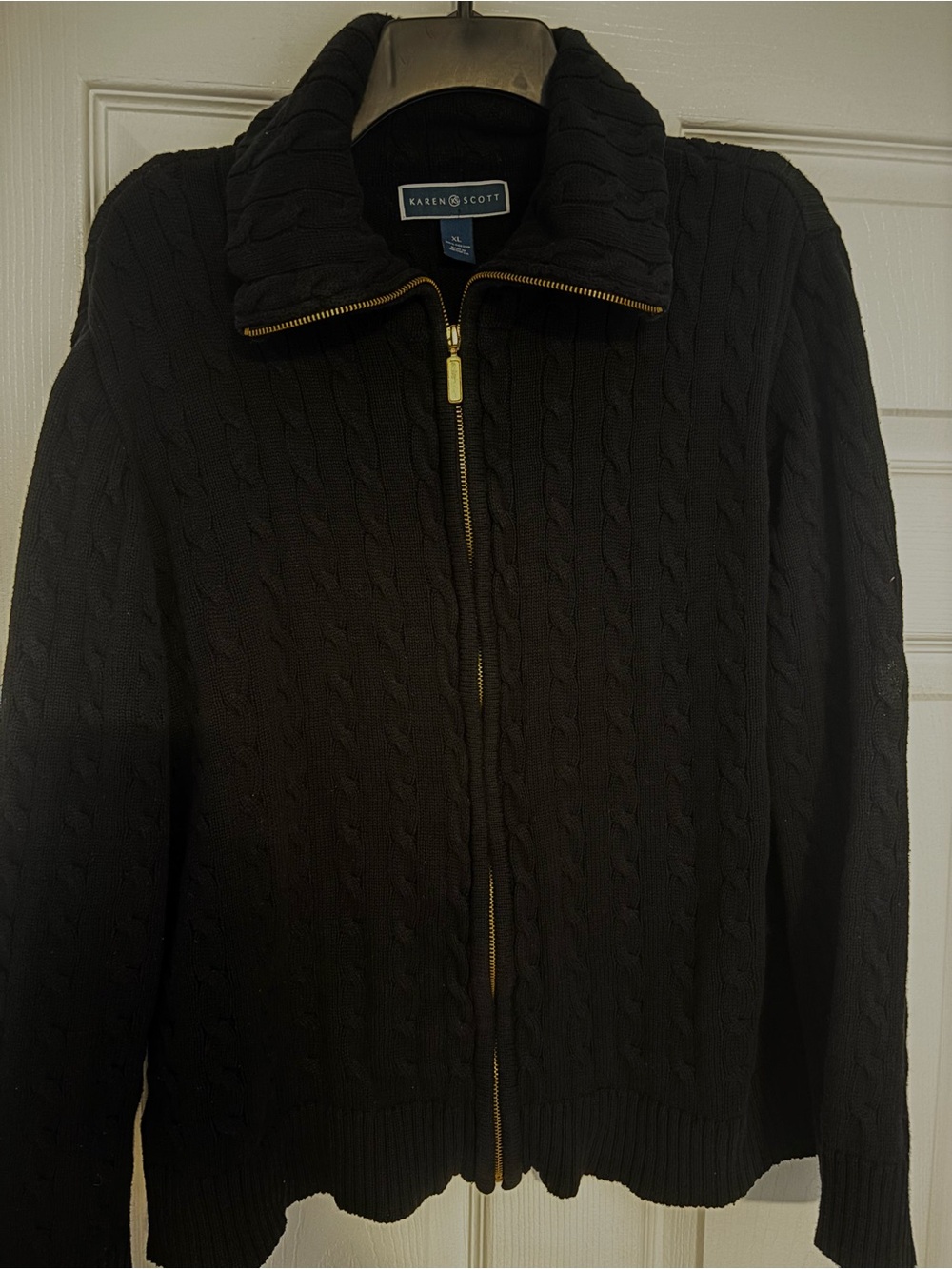 Karen Scott Men's Black Cable-Knit Zip Jacket